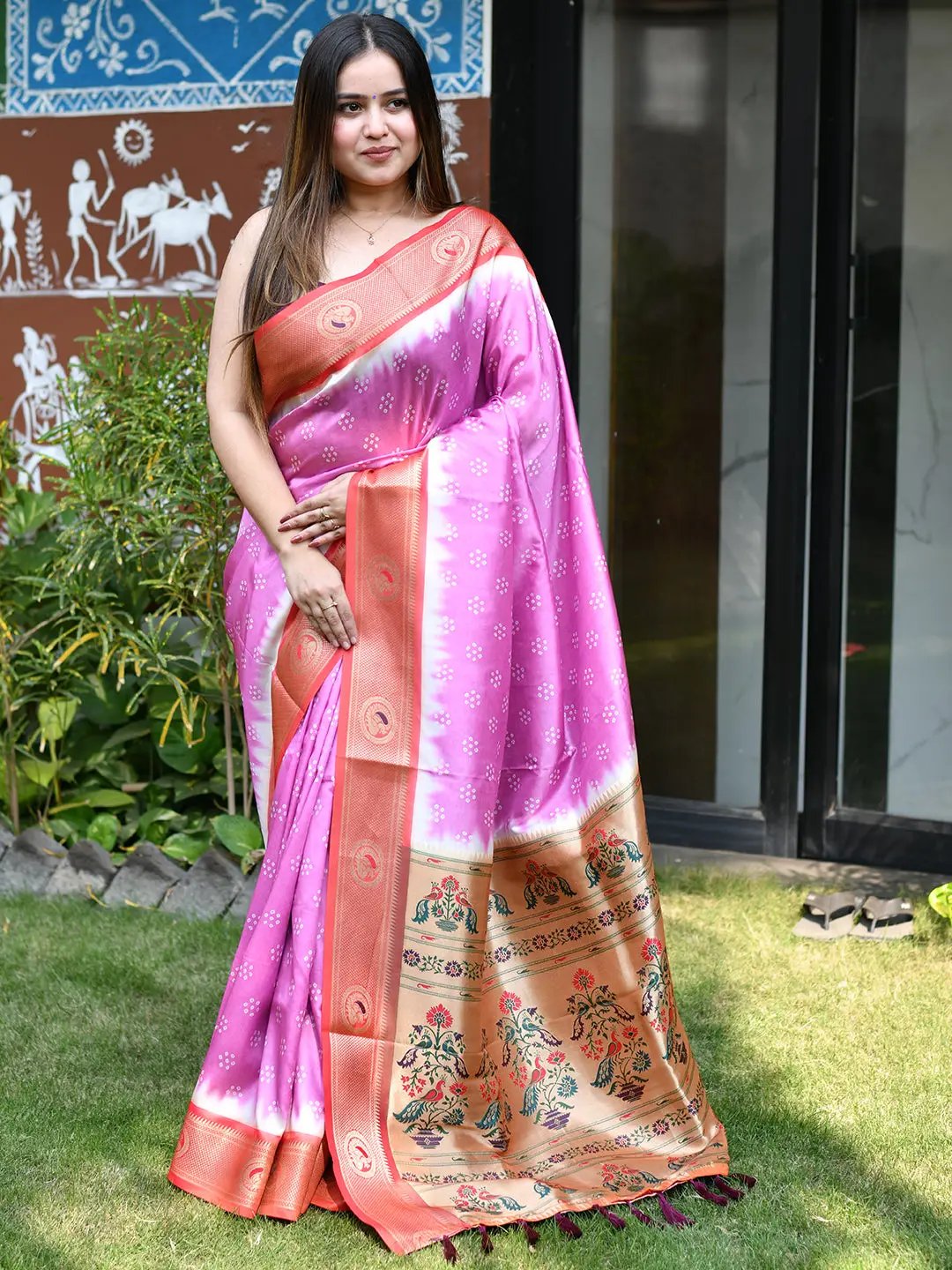 Exclusive Paithani Minakari Pallu With Bandhej Print Saree by My Store