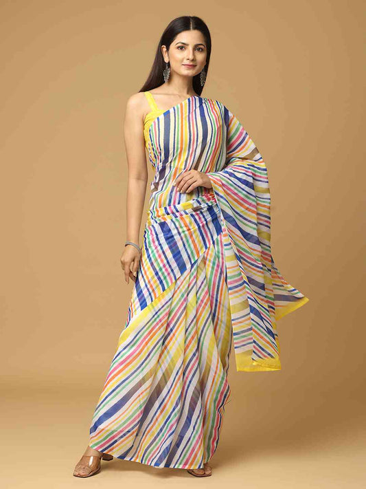 Leheriya Yellow Colour Soft Georgette Digital Print Party Wear Saree by My Store