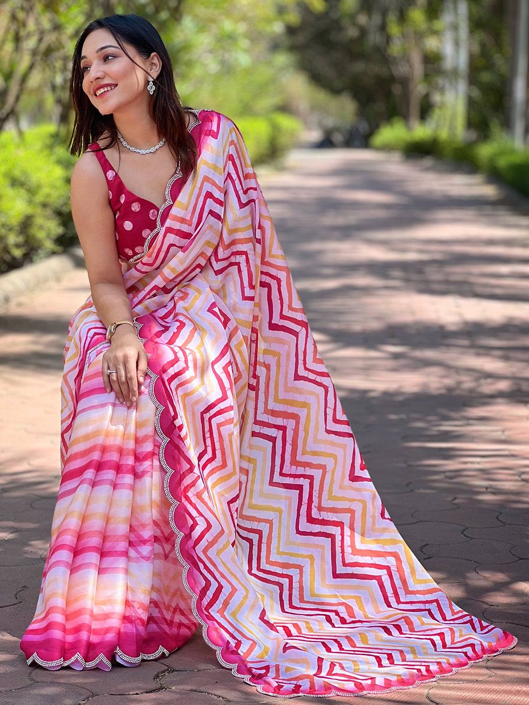 Bollywood Leheriya And Striped Print Saree