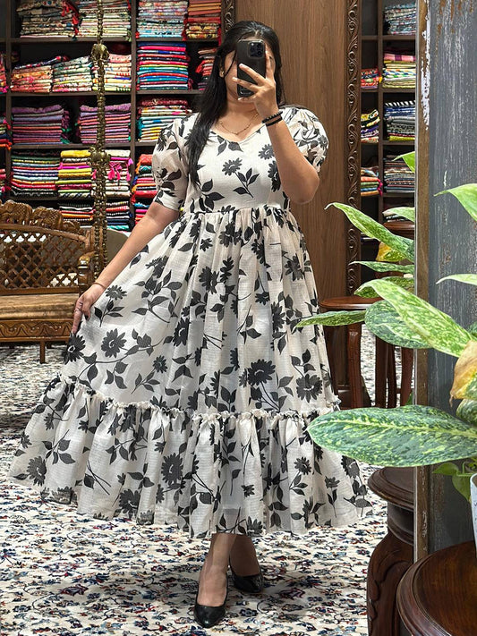 Pearl White Puff Sleeves Dress by My Store