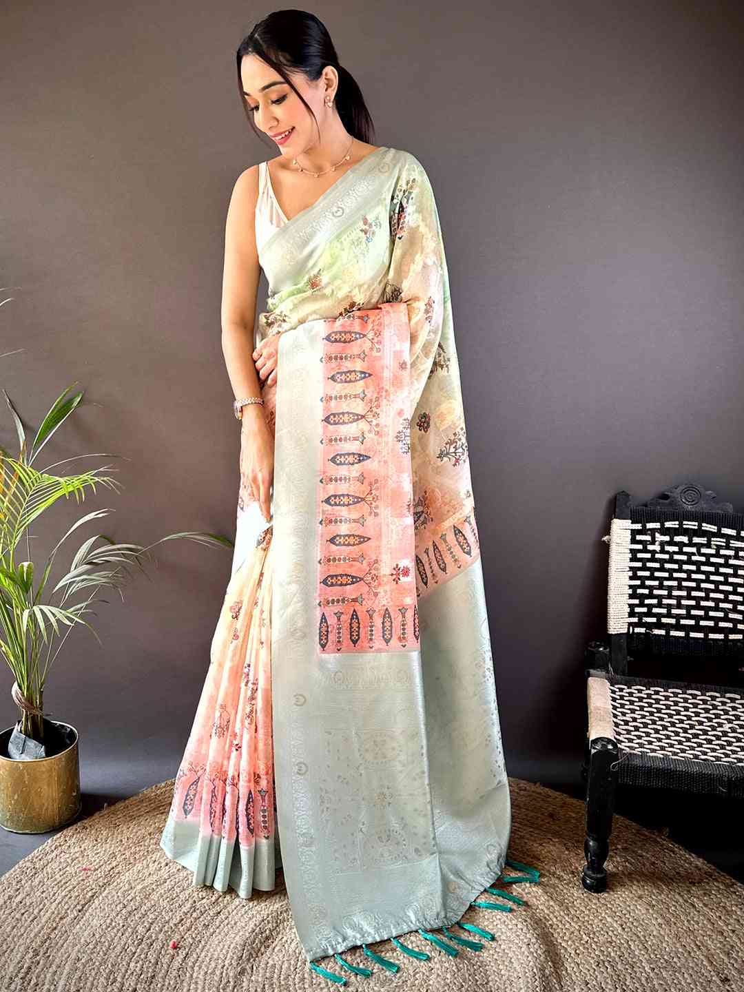 Lakhani Cotton Ombre Kalamkari Saree by My Store