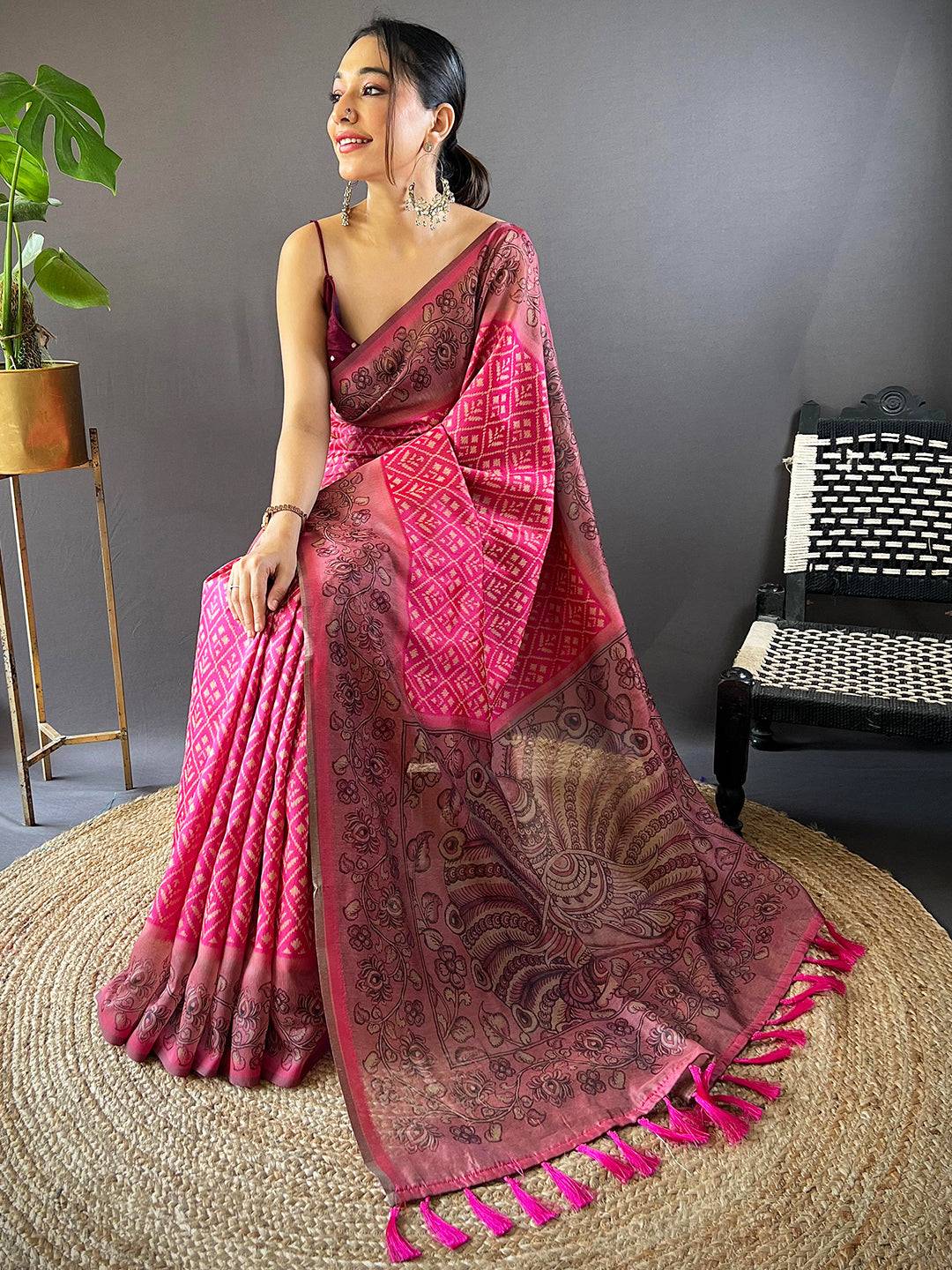 Rose Pink Patola Kalamkari Saree by My Store