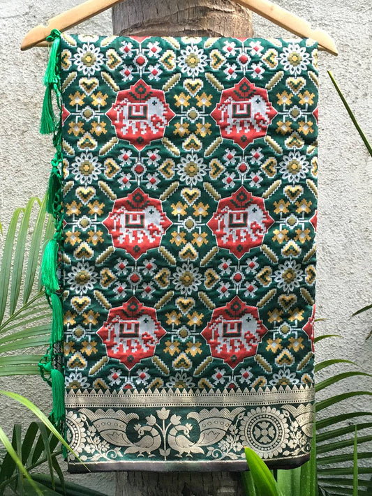 Jade Green Soft Silk Patola Weaving Saree by My Store