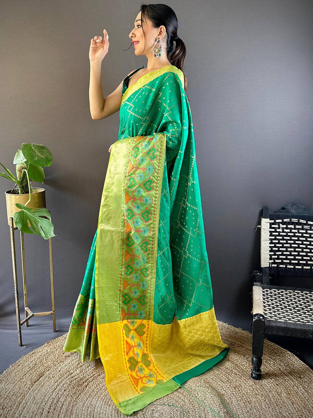 Green Katan Silk Ikkat Saree by My Store