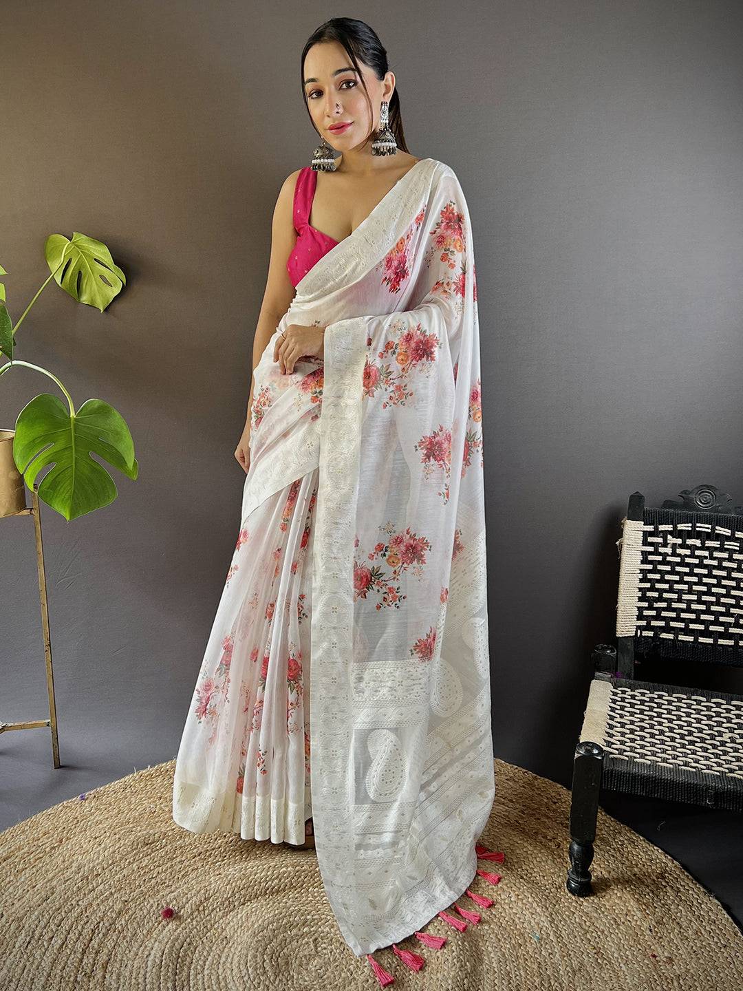 Bollywood Bloom Linen Lakhnavi Saree by My Store