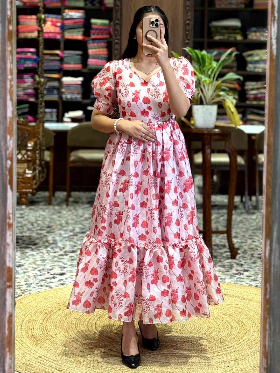 Light Pink Floral Print Midi Dress by My Store