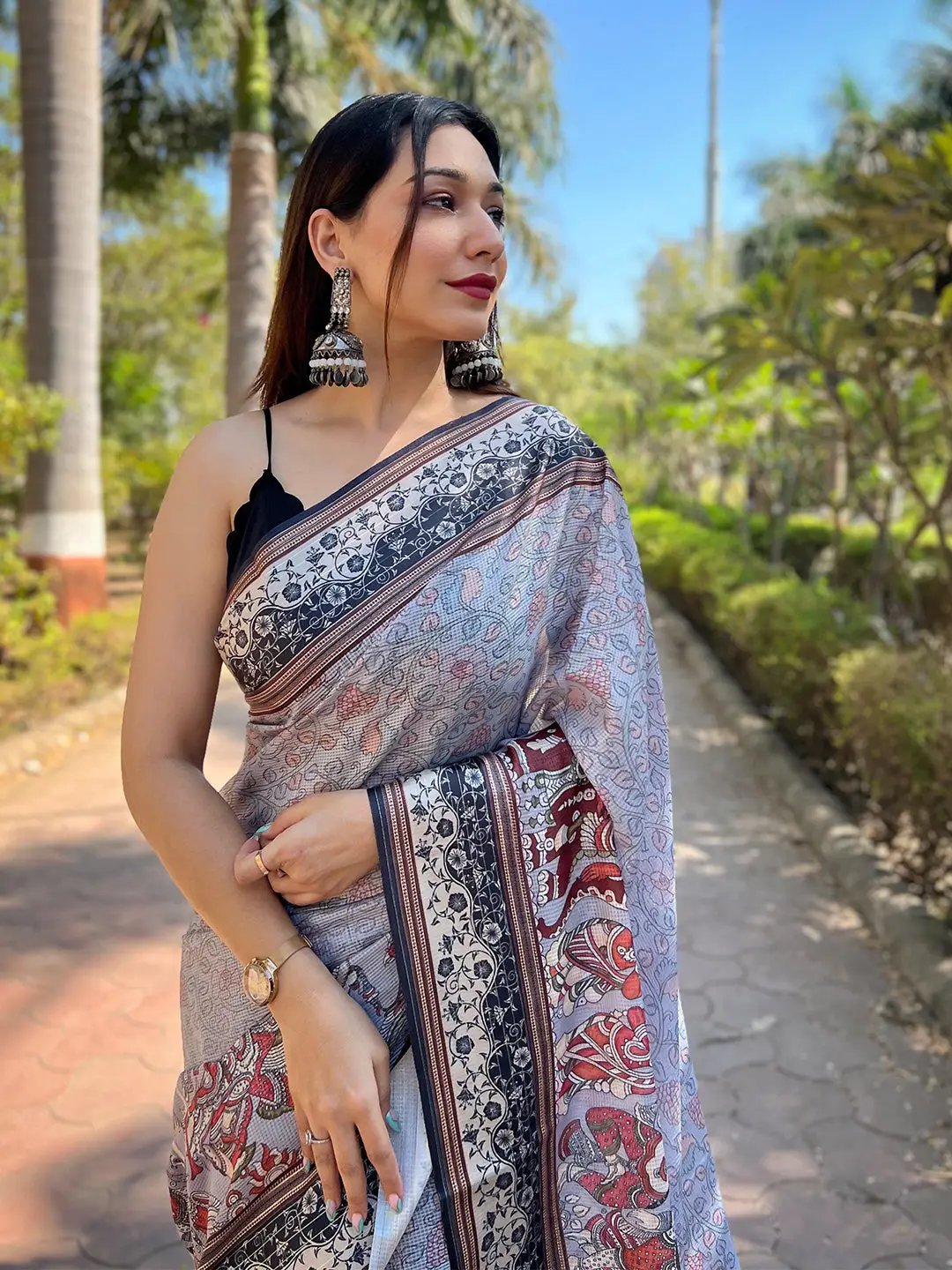 Satin Kota Doria Saree With Kalamkari Digital Print In Lavender Colour by My Store