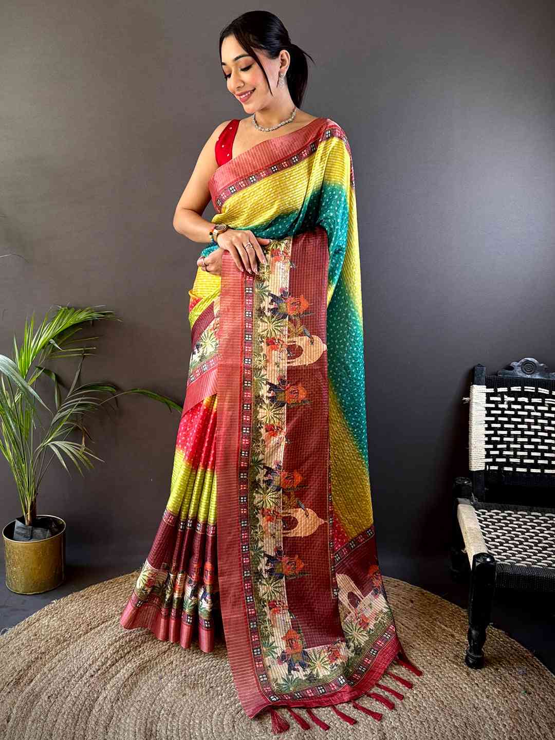 Elegant Silk Blend Bandhani Print Saree by My Store