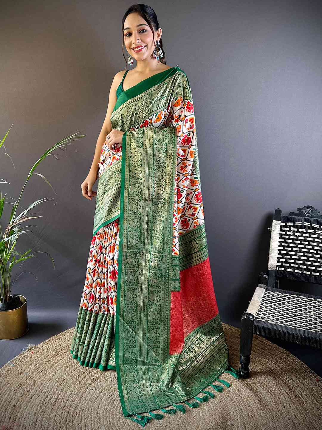 Soft Chanderi Silk Patola Design Festive Wear Saree by My Store