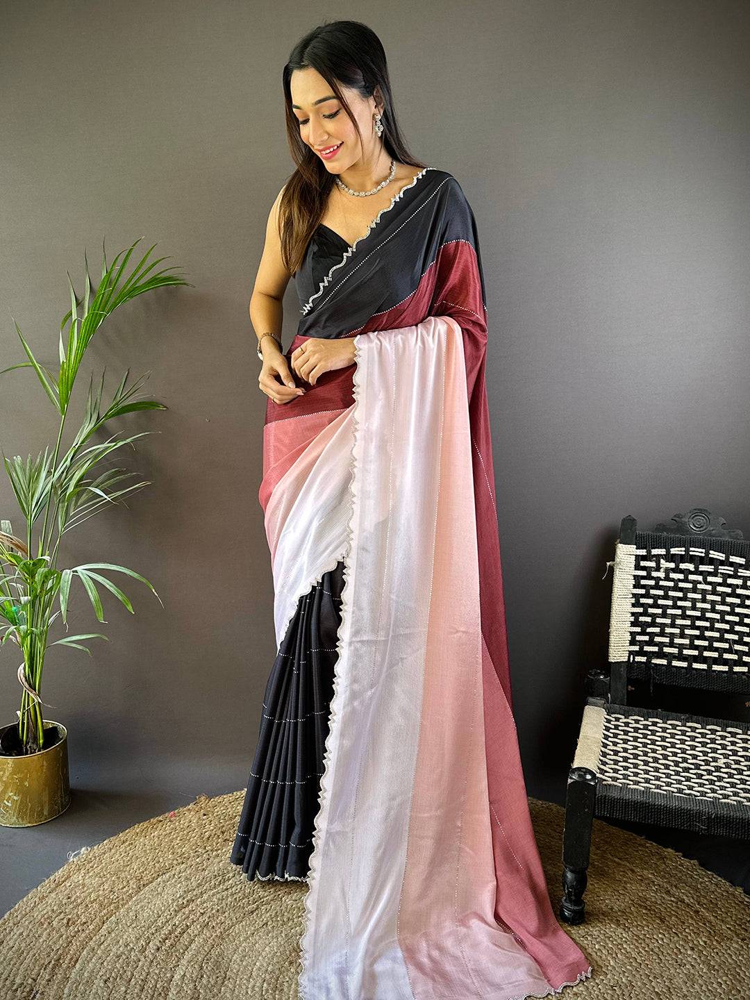 Celestial Glow Zarocan Chiffon Saree by My Store