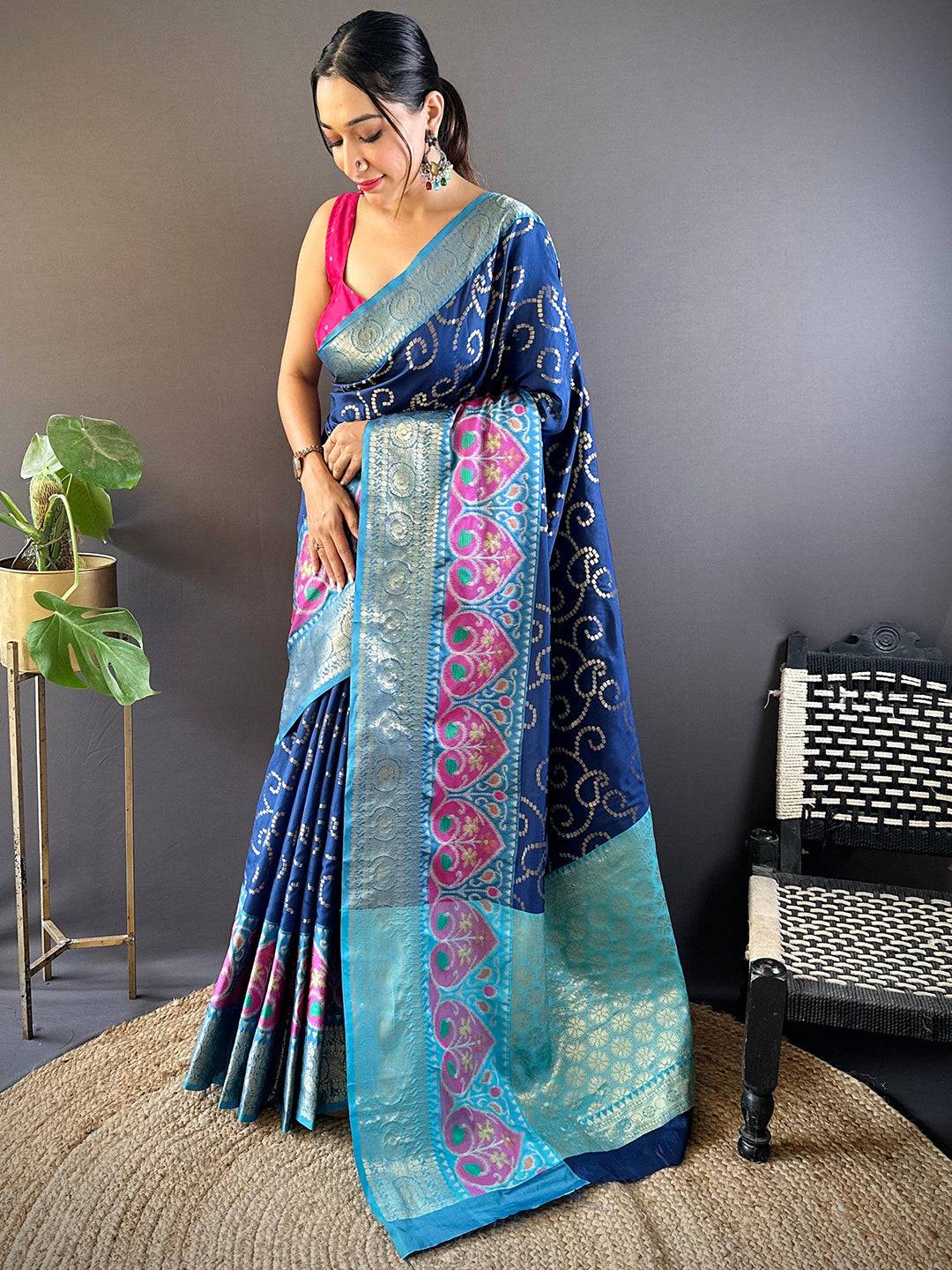 Blue Katan Silk Ikkat Saree