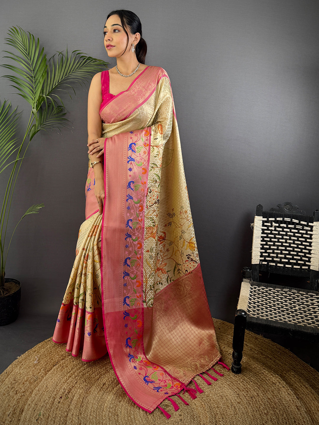 Heritage Kora Muslin Floral Kalamkari Saree by My Store