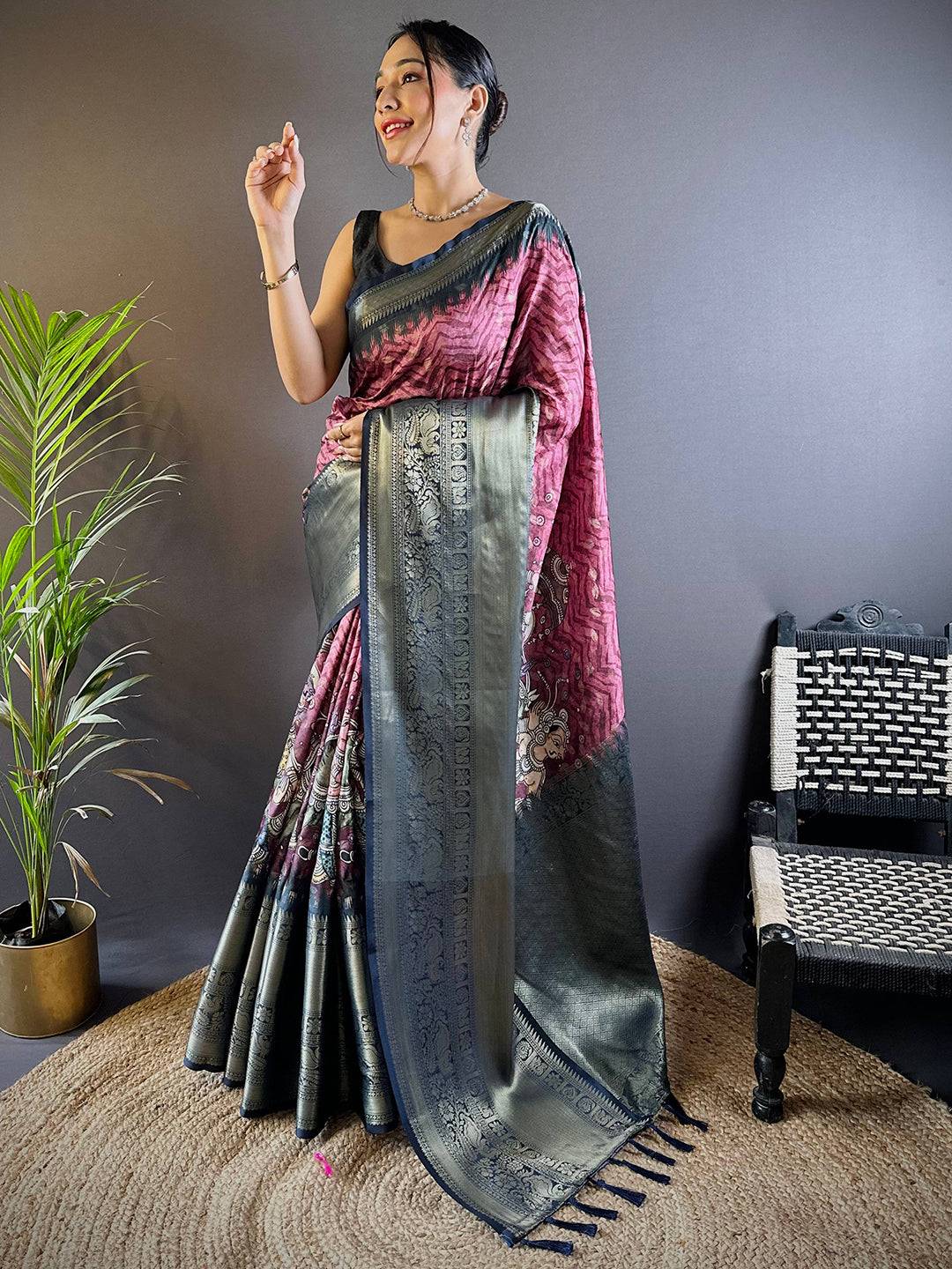 Intricate Dahliya Maroon Banarasi Silk Saree by My Store