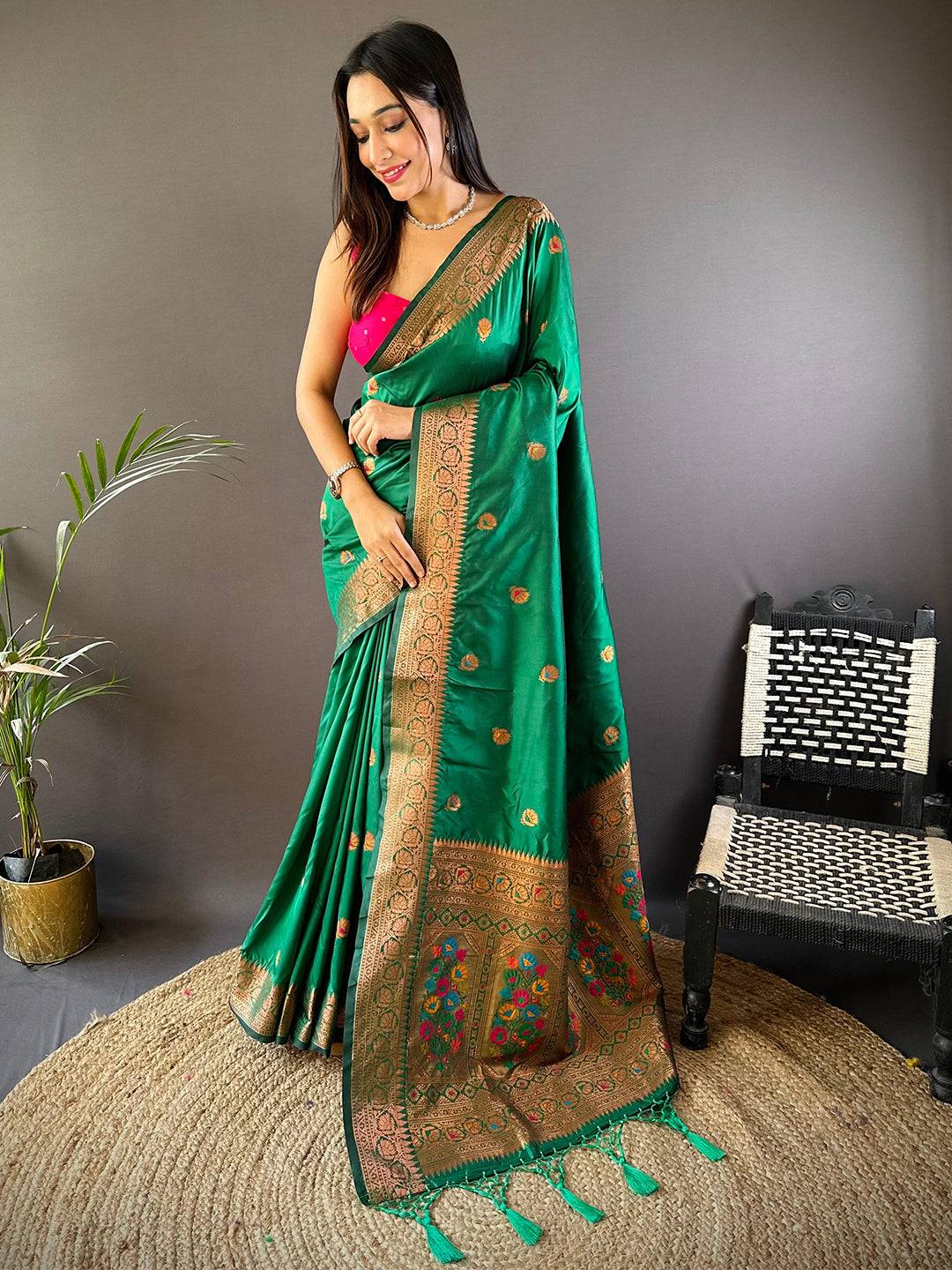 Rama Soft Silk Coppar Zari Weaving Saree by My Store