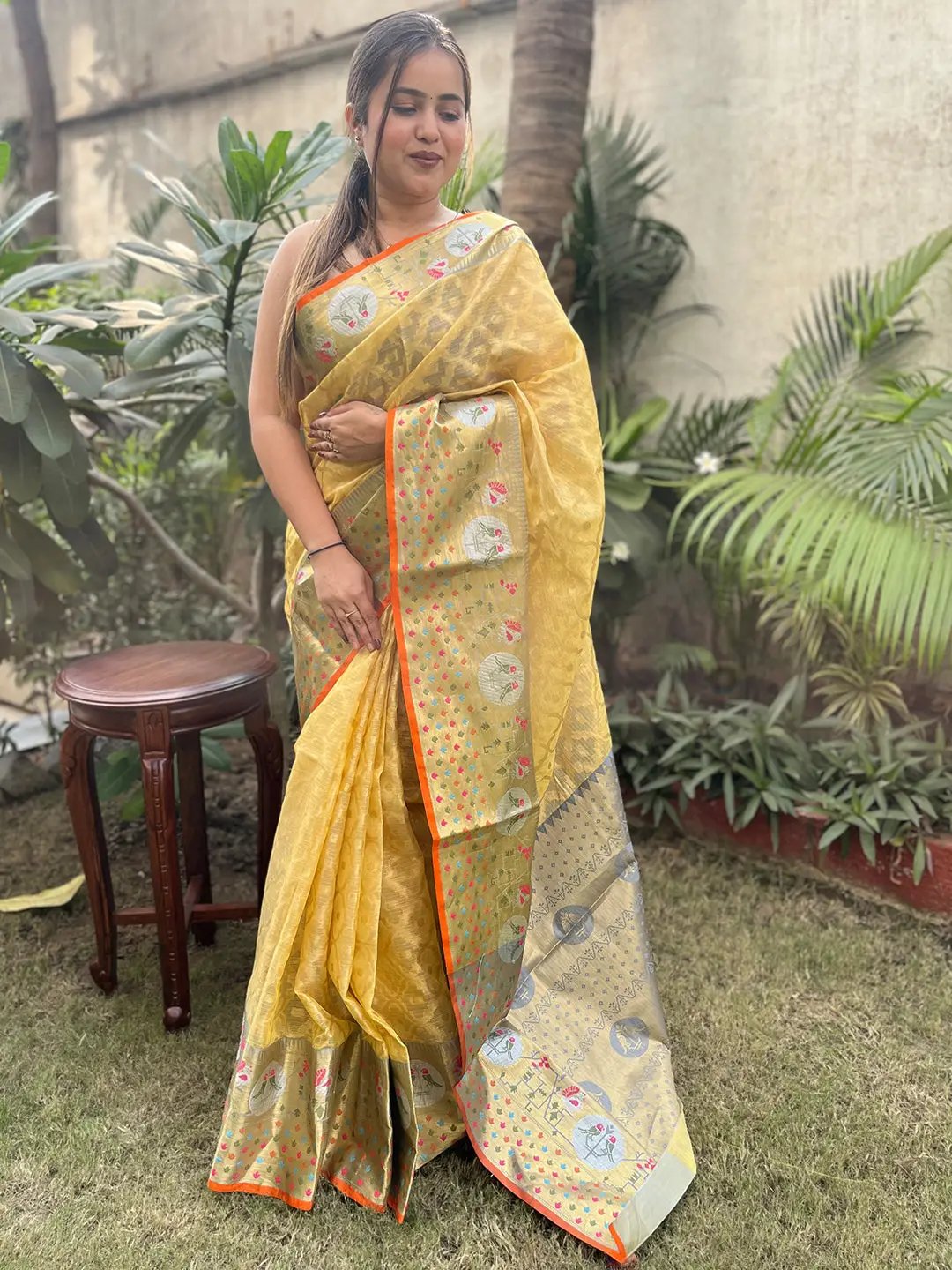 Stunning Kota Doria Soft Silk Minakari Patola Weaving Saree