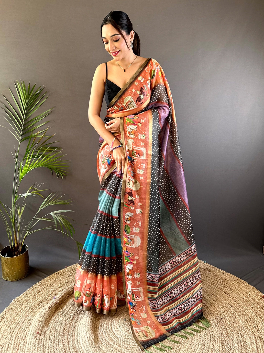 Elegant Soft Chanderi Cotton Bandhej Print Saree by My Store