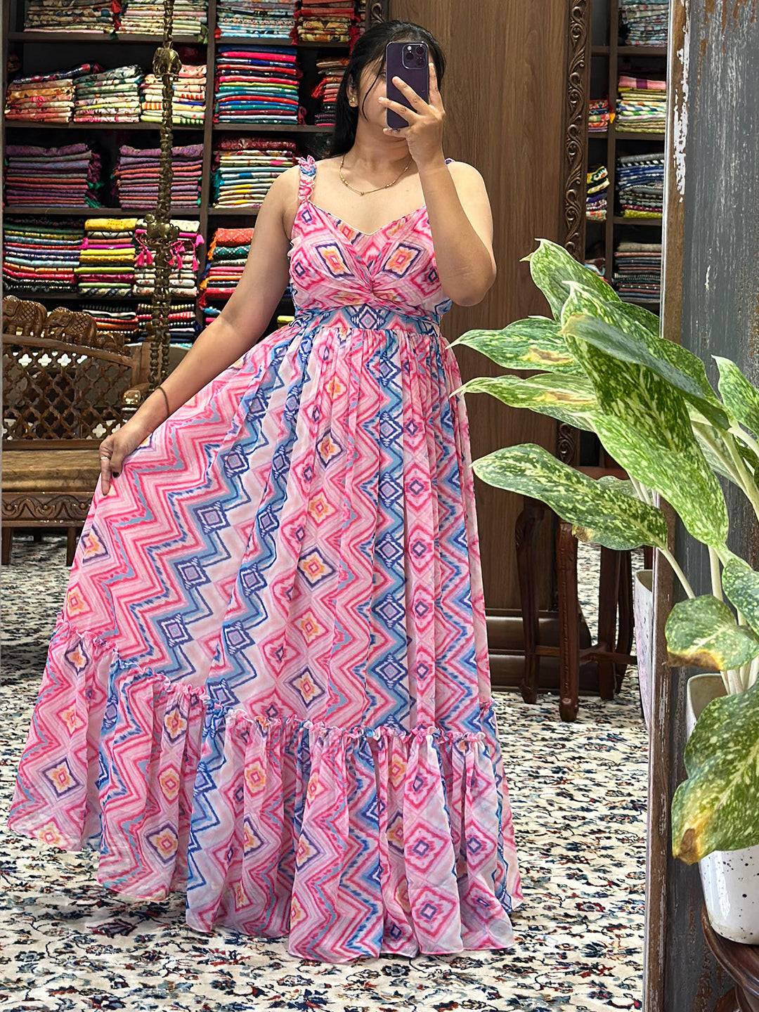 Primrose Pink Paan Neck Dress by My Store