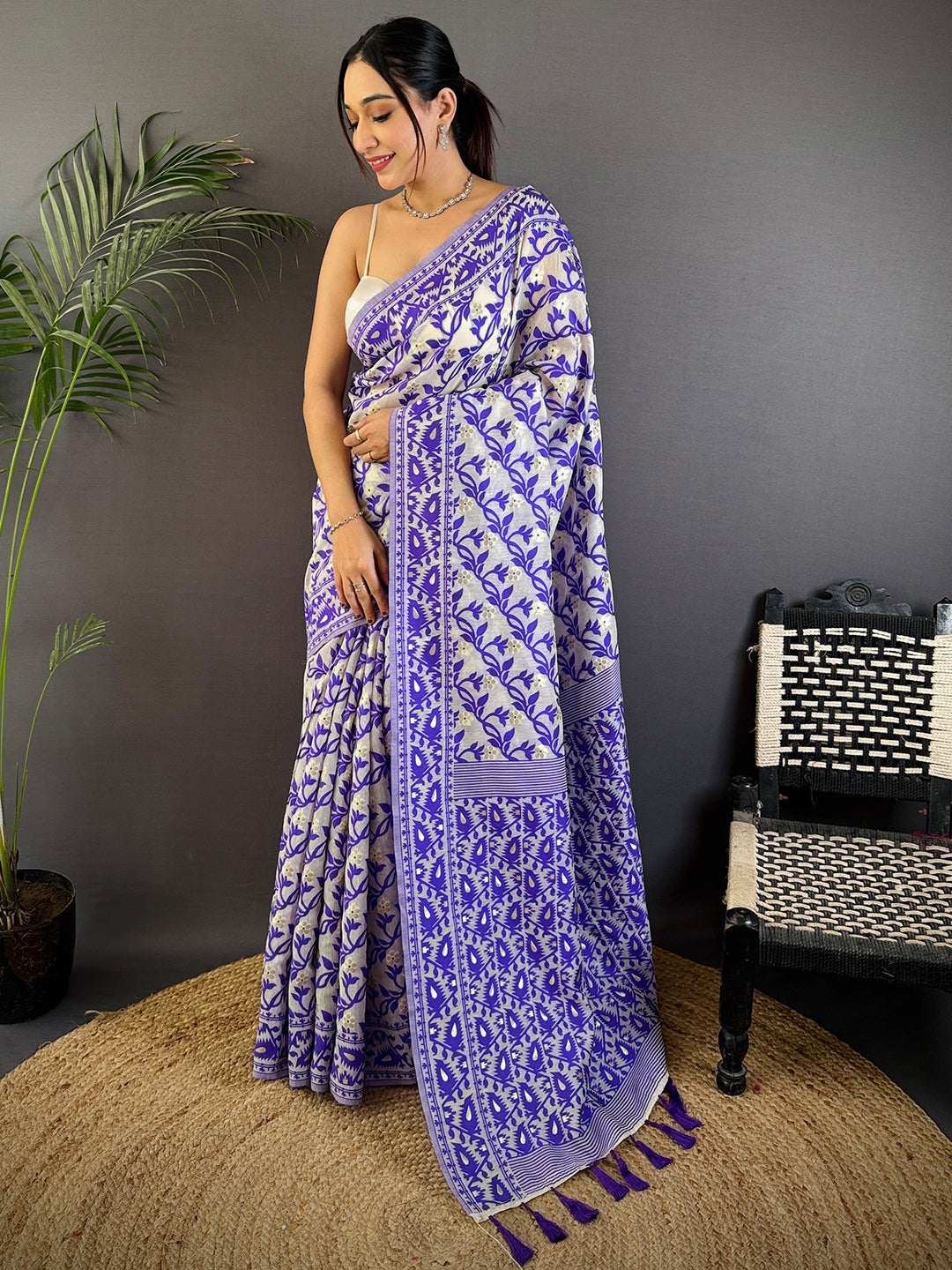 Purple Soft Dhakai Jamdani Silk Saree by My Store