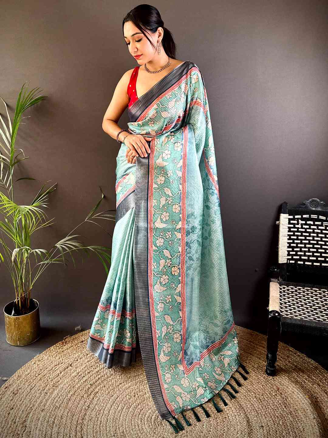 Graceful Green Soft Silk Chex Saree by My Store