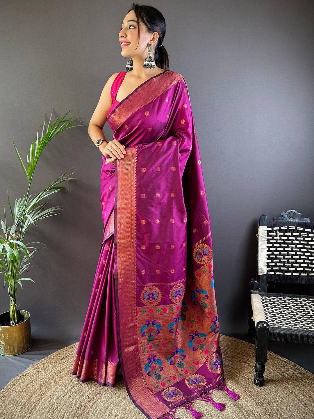 Deep Wine Copper Elegance Soft Silk Saree by My Store