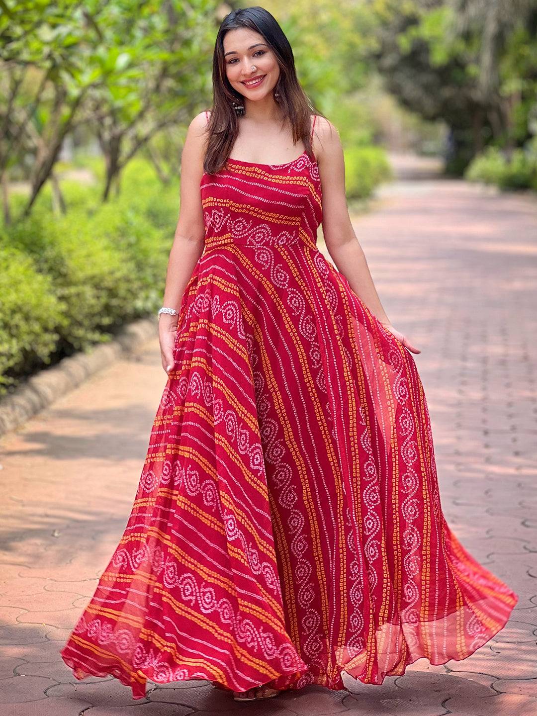 Rose Red Long Printed Dress by My Store