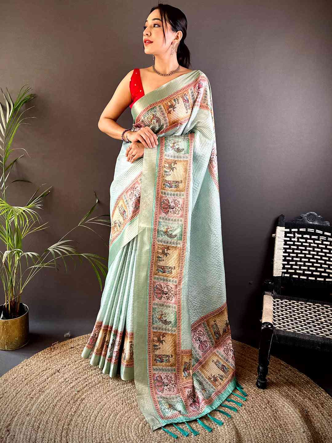 Radiant Sky Blue Soft Silk Digital Print Saree by My Store
