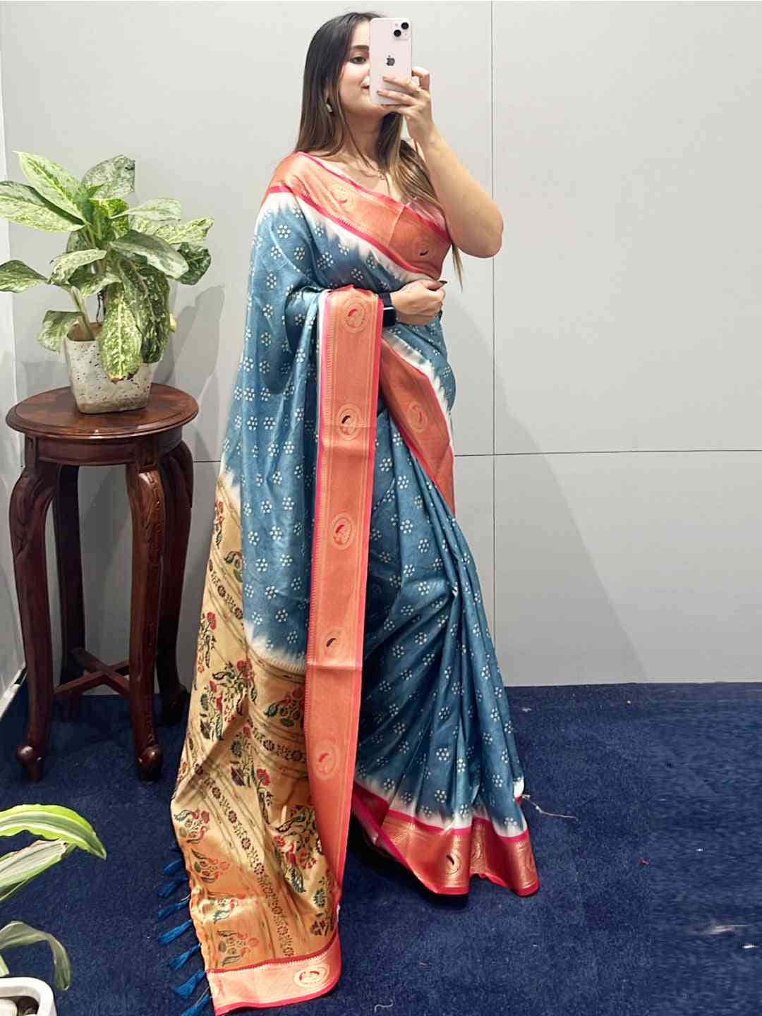 Exclusive Paithani Minakari Pallu With Bandhej Print Saree by My Store