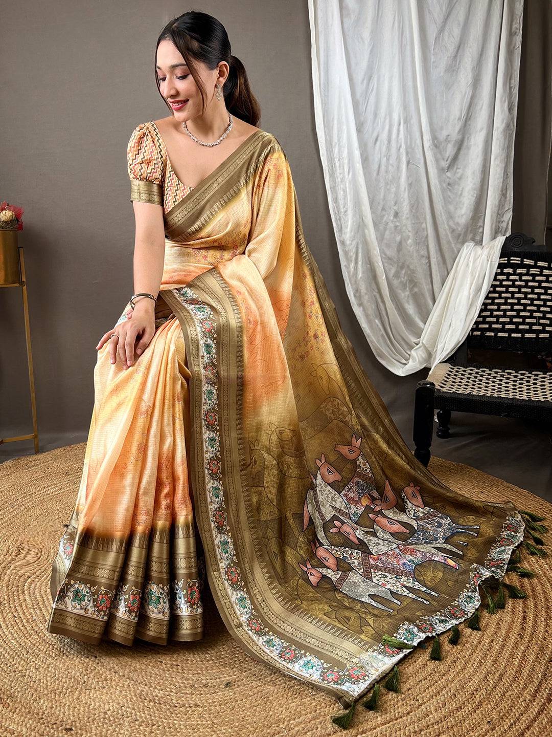 Mellow Yellow Kota Satin Border Saree by My Store