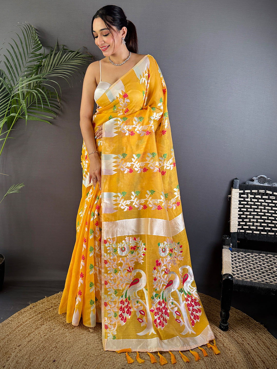 Radiance Yellow Dhakai Cotton Silk Saree by My Store
