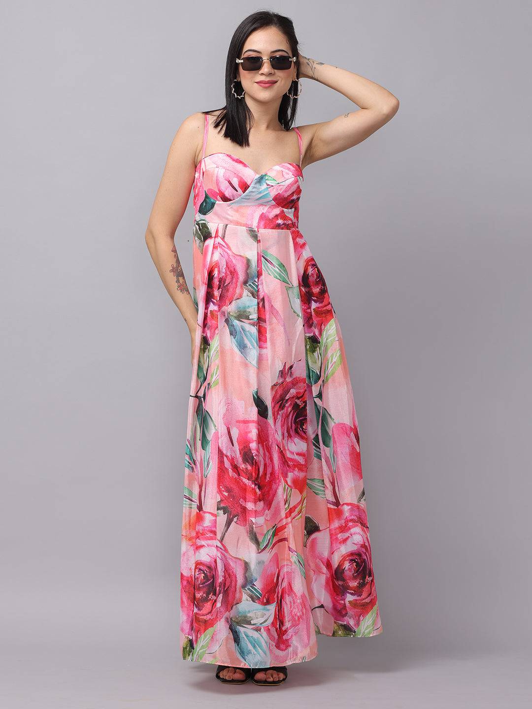 Rose Mist Chiffon Printed Dress by My Store