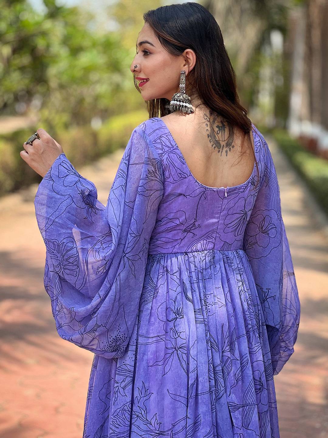 Slate Blue Dolman Puff Sleeve Dress by My Store