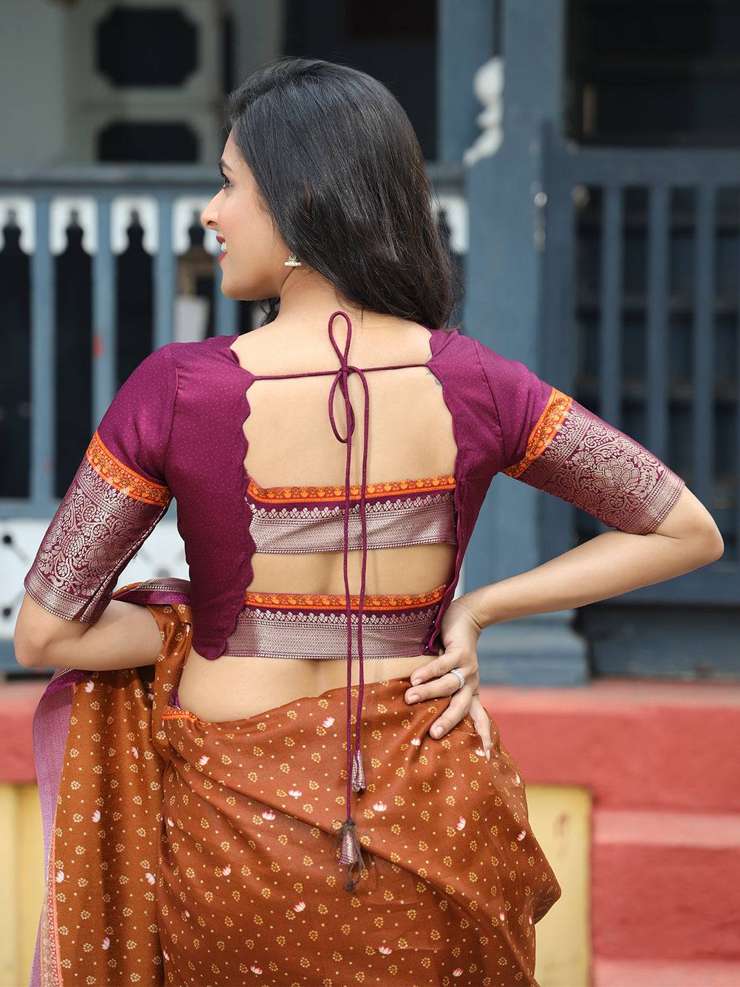 Brown Pure Viscose Dola Silk Saree with Exquisite Bhandhej Print - Luxe by My Store