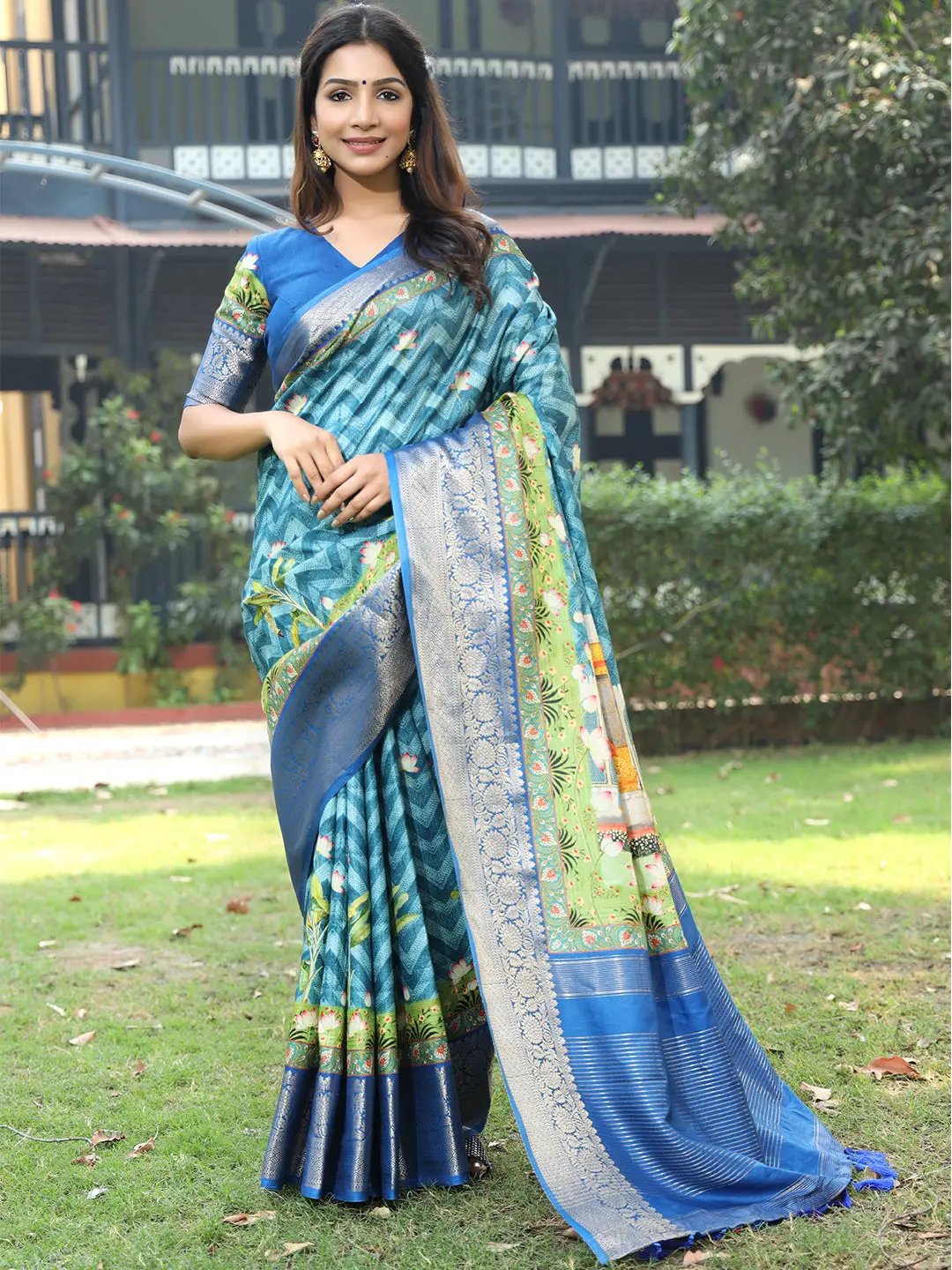 Blue Colour Pure Viscose Dola Silk Saree with Pichwai Kalamkari Print - Luxe