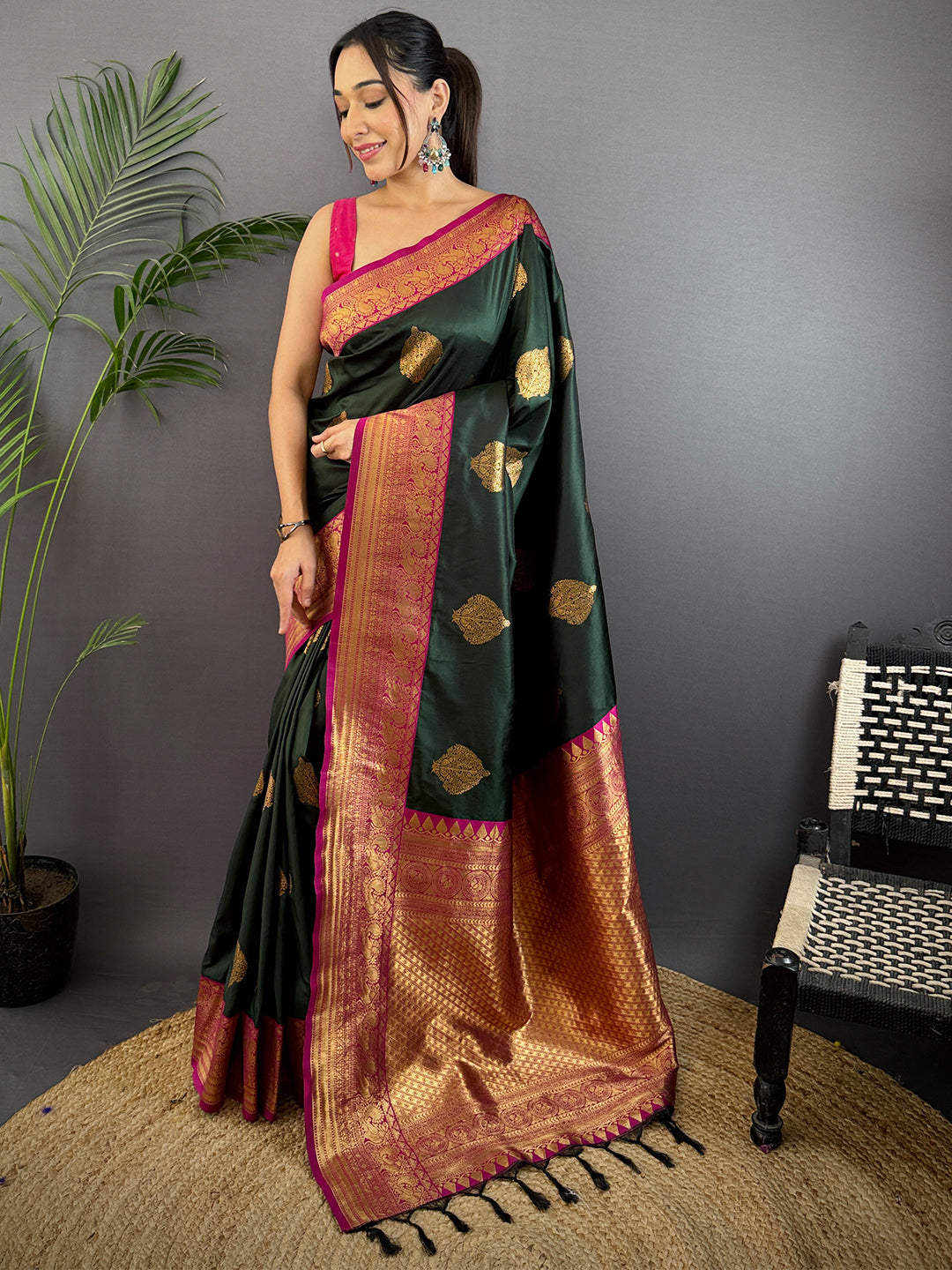 Green Soft Gadwal Silk Saree by My Store