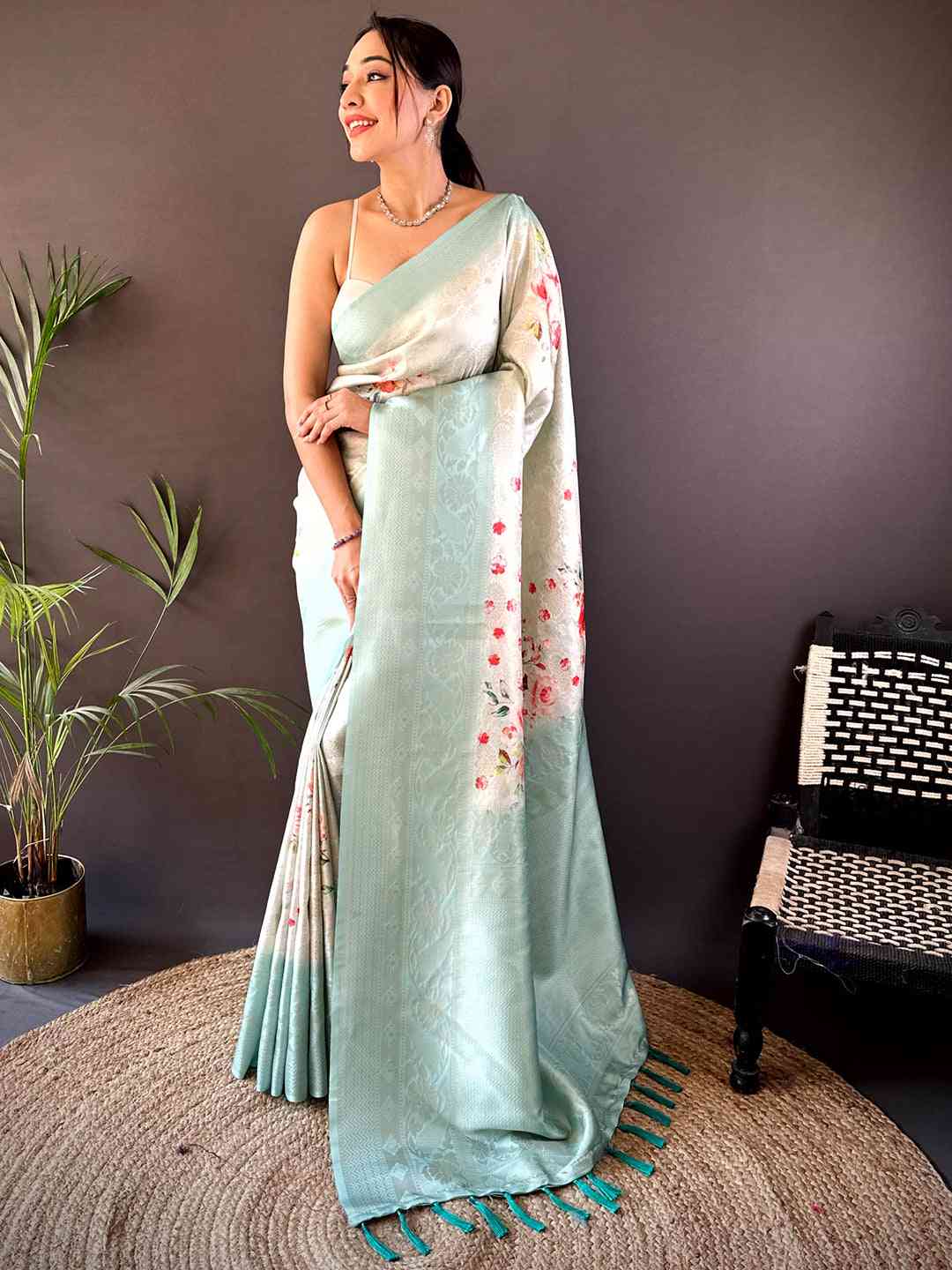 Light Blue Kanjivaram Digital Silk Saree by My Store