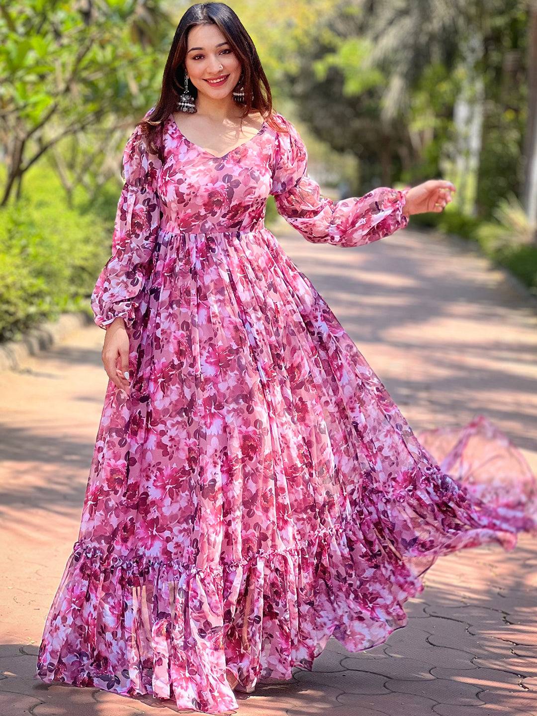 Wine Floral Bundl Print Dress