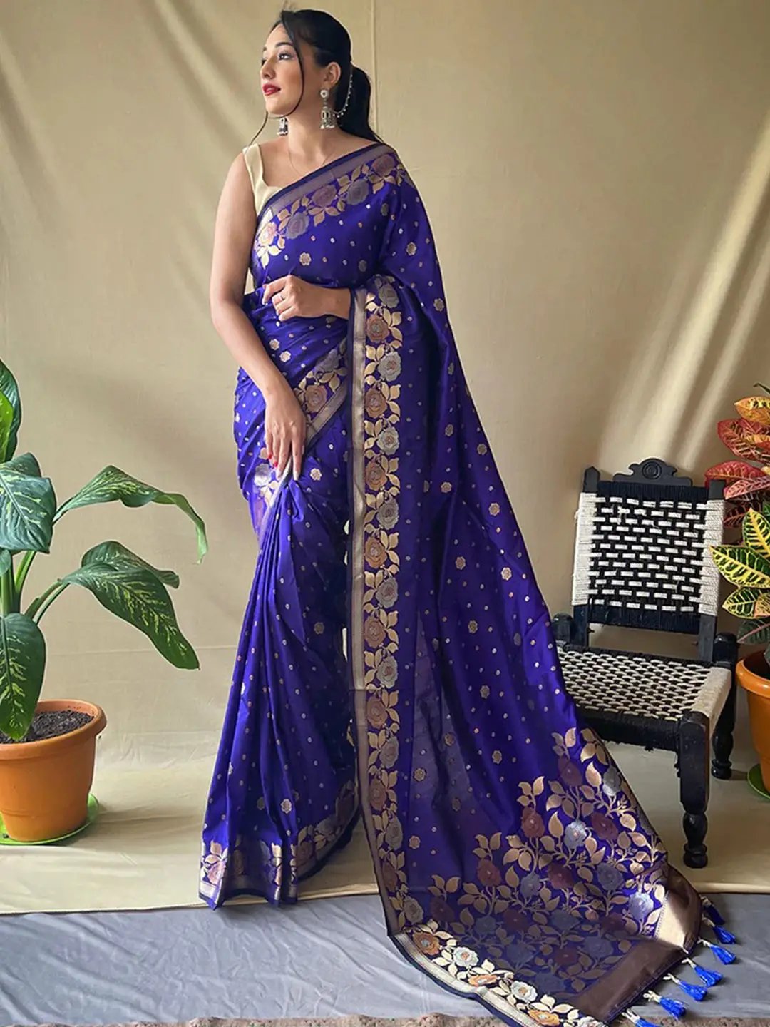 Royal Blue Suhani Banarasi Silk Zari Woven Saree by My Store