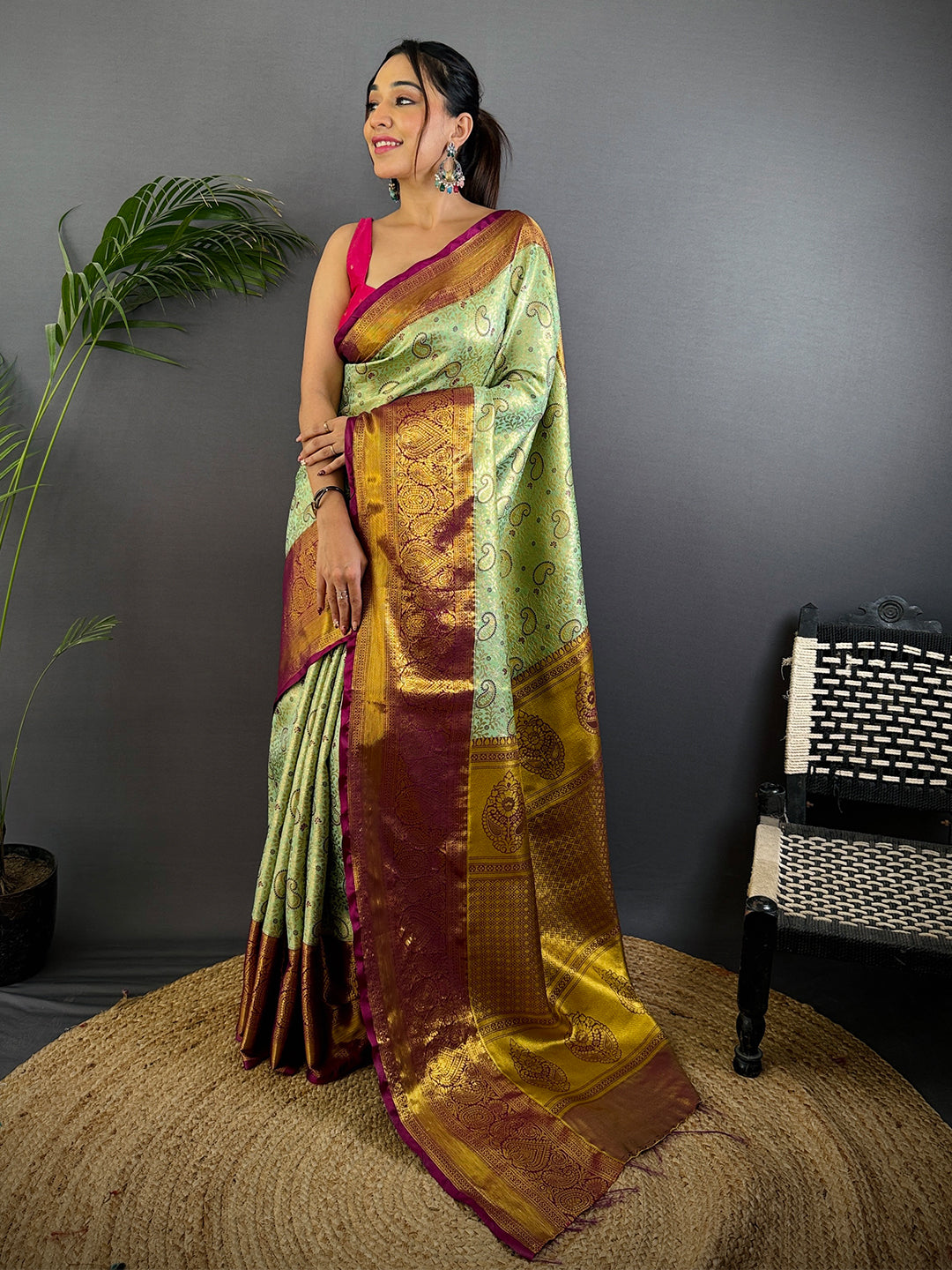 Light Green Dharmavaram Silk Saree by My Store