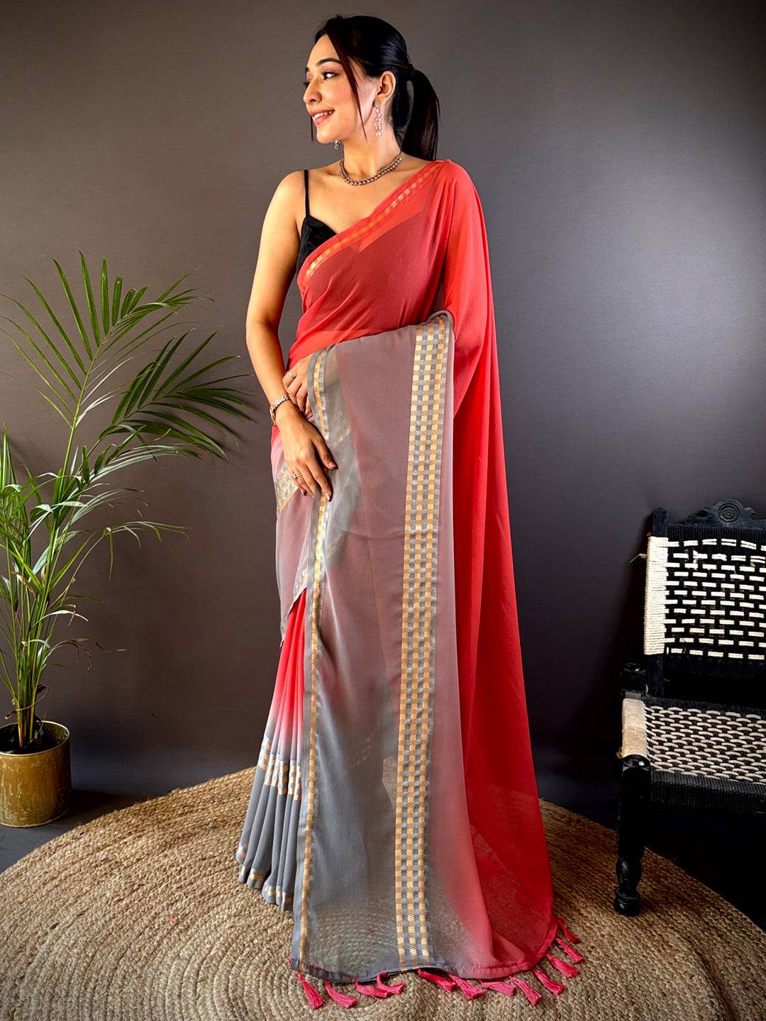 Pink Soft Georgette Concept Colour Saree by My Store