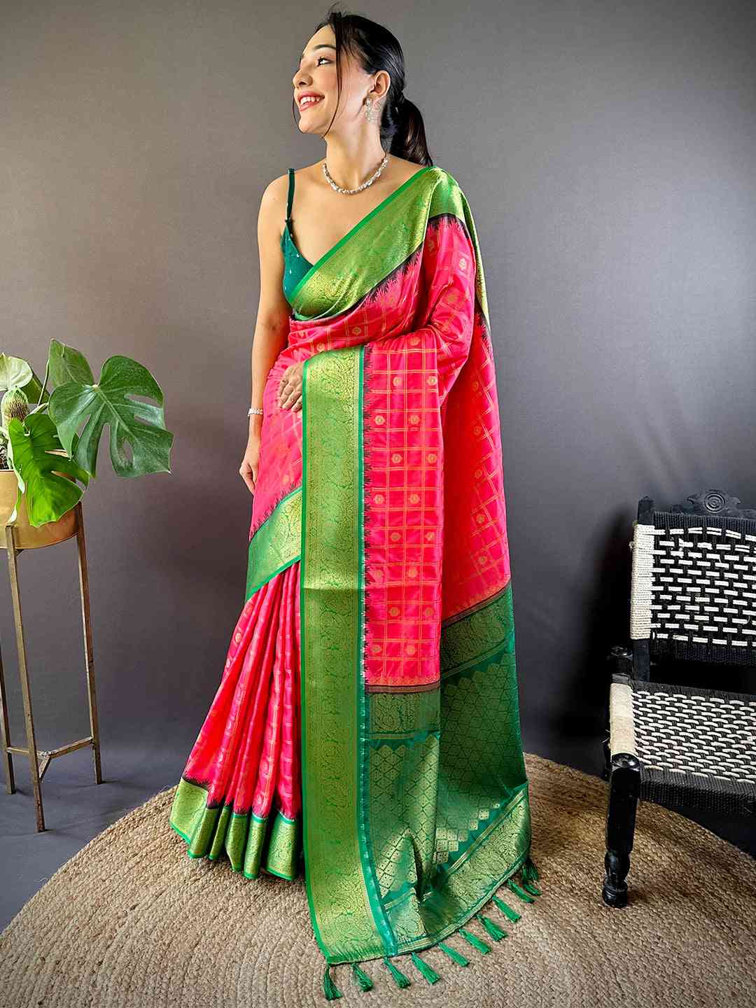 Blush Pink Kovai Banarasi Silk Saree by My Store