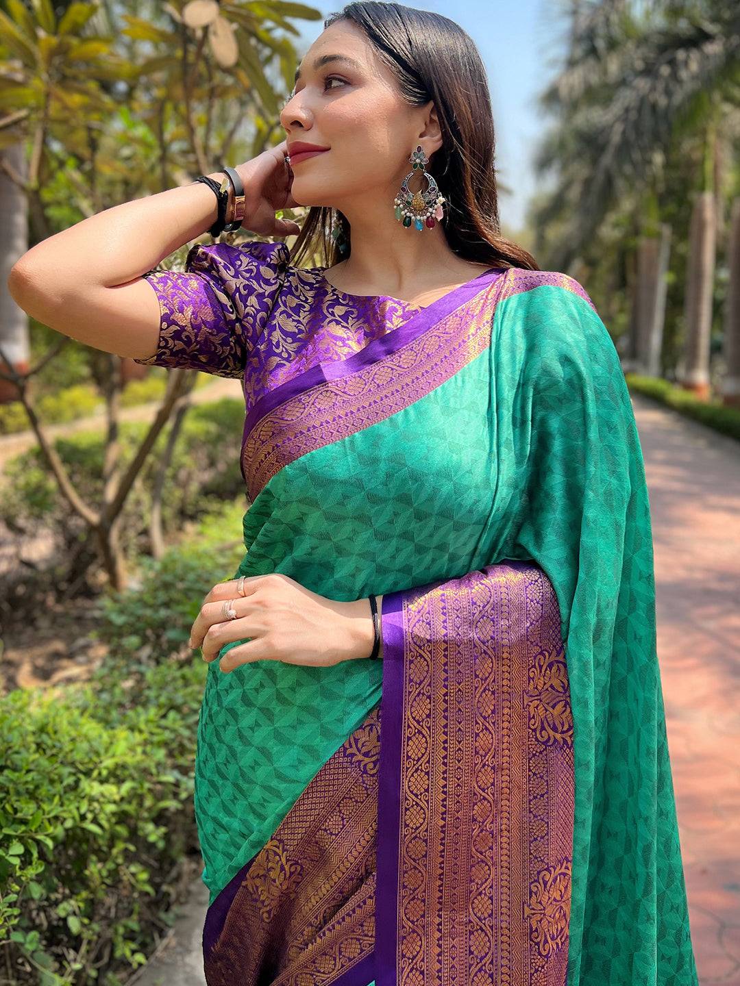 Bollywood Kanjivaram Silk Saree With Broced Zari Blouse by My Store