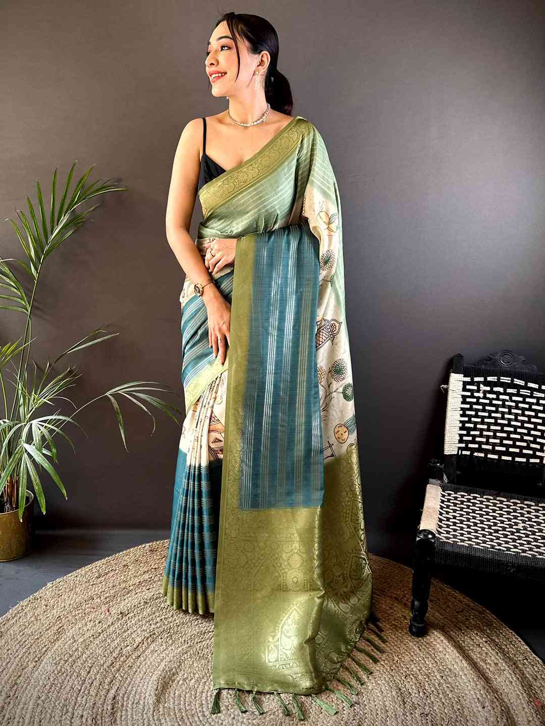 Pastel Green Soft Crepe Silk Digital Ombre Saree by My Store