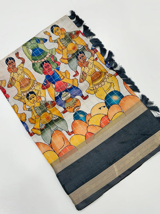 Heritage Kalamkari Satin Bentex Gadwal Saree by My Store