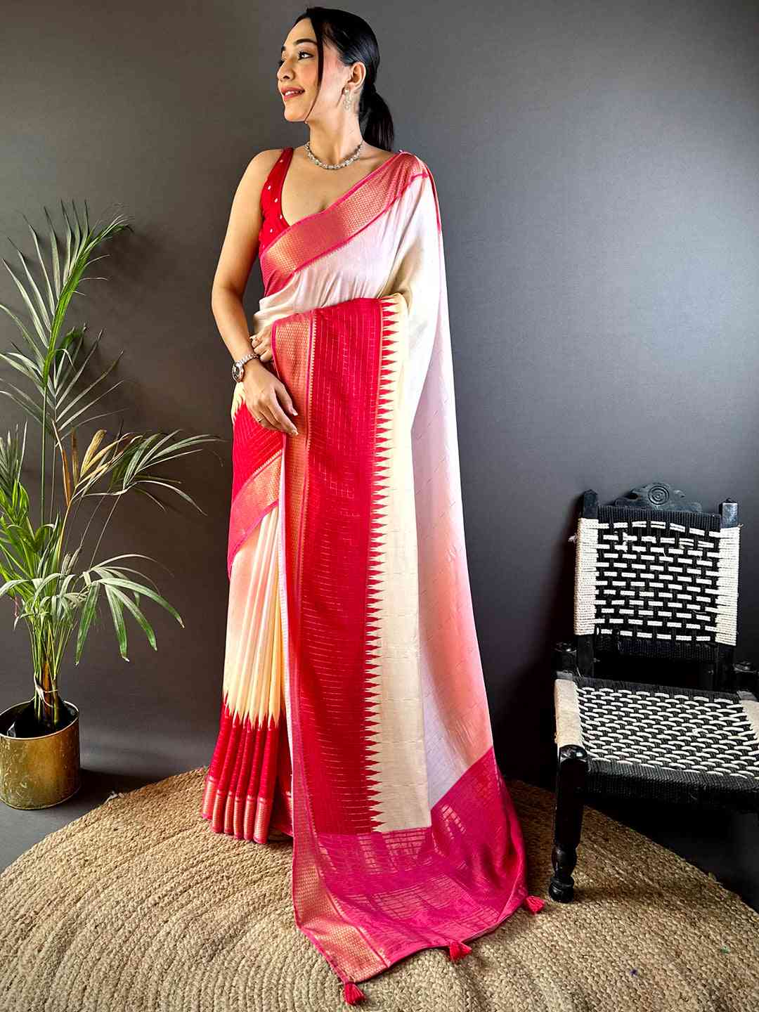Elegant Cotton Viscose Zari Check Ombre Saree by My Store