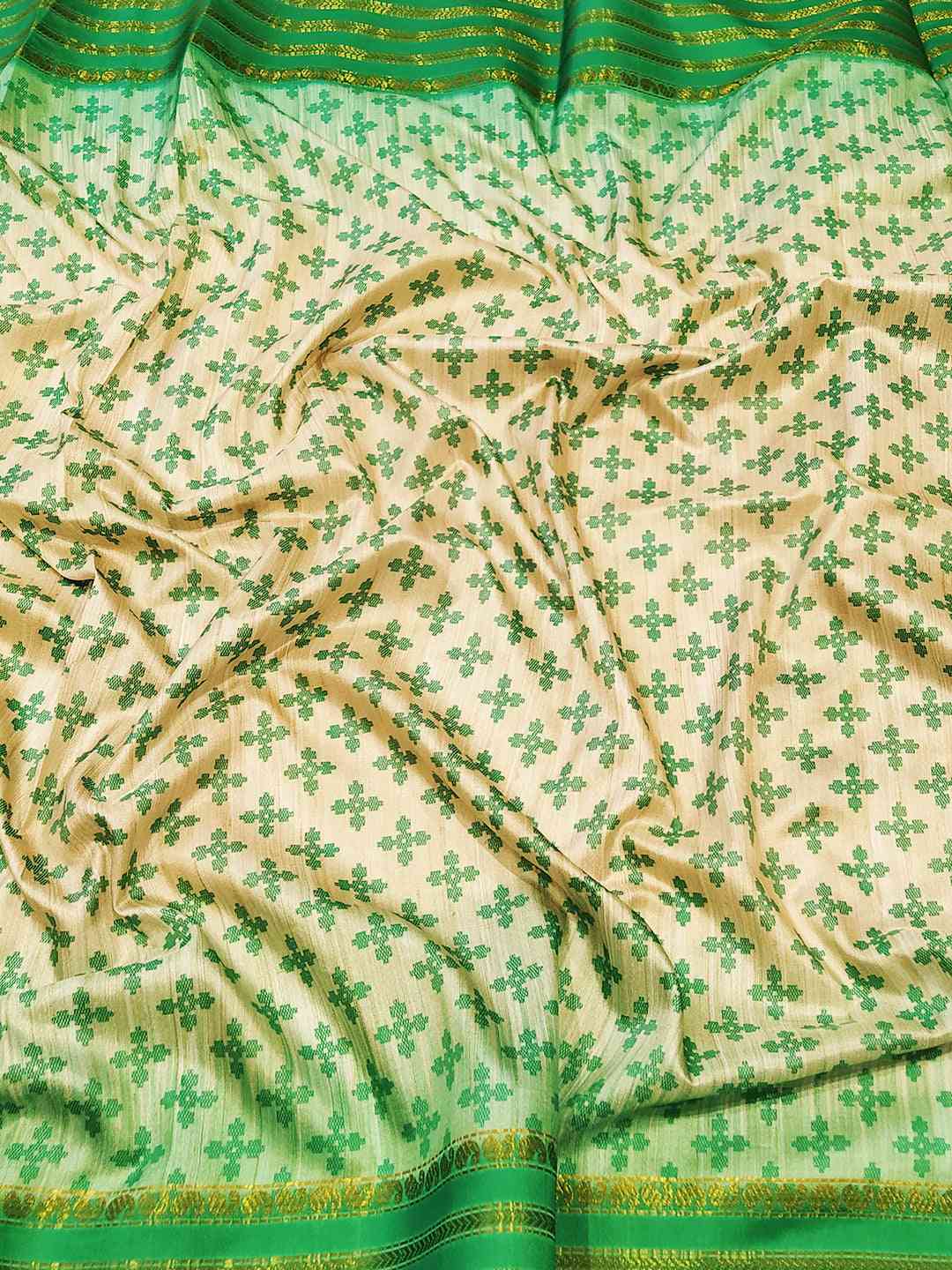 Ikkat Motifs and Paisley Prints on Ghicha Saree by My Store