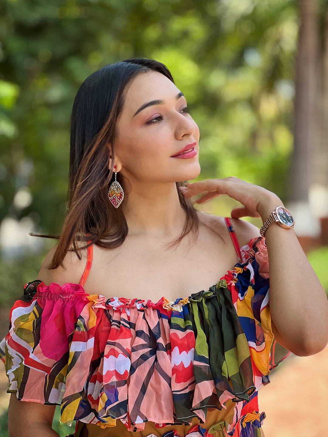 Tropical Printed Off-shoulder Maxi Dress