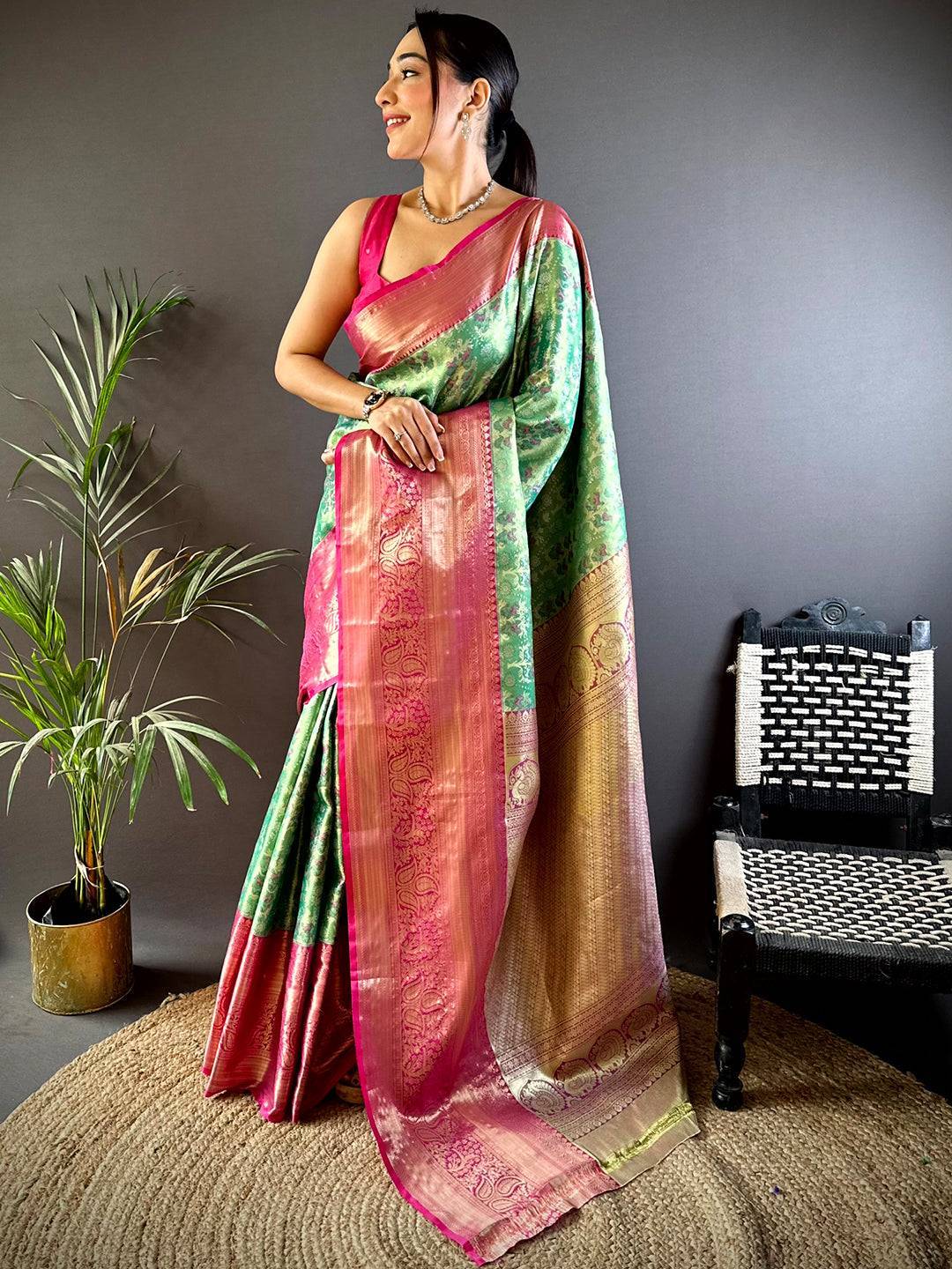 Fern Green Dharmavaram Silk Saree by My Store