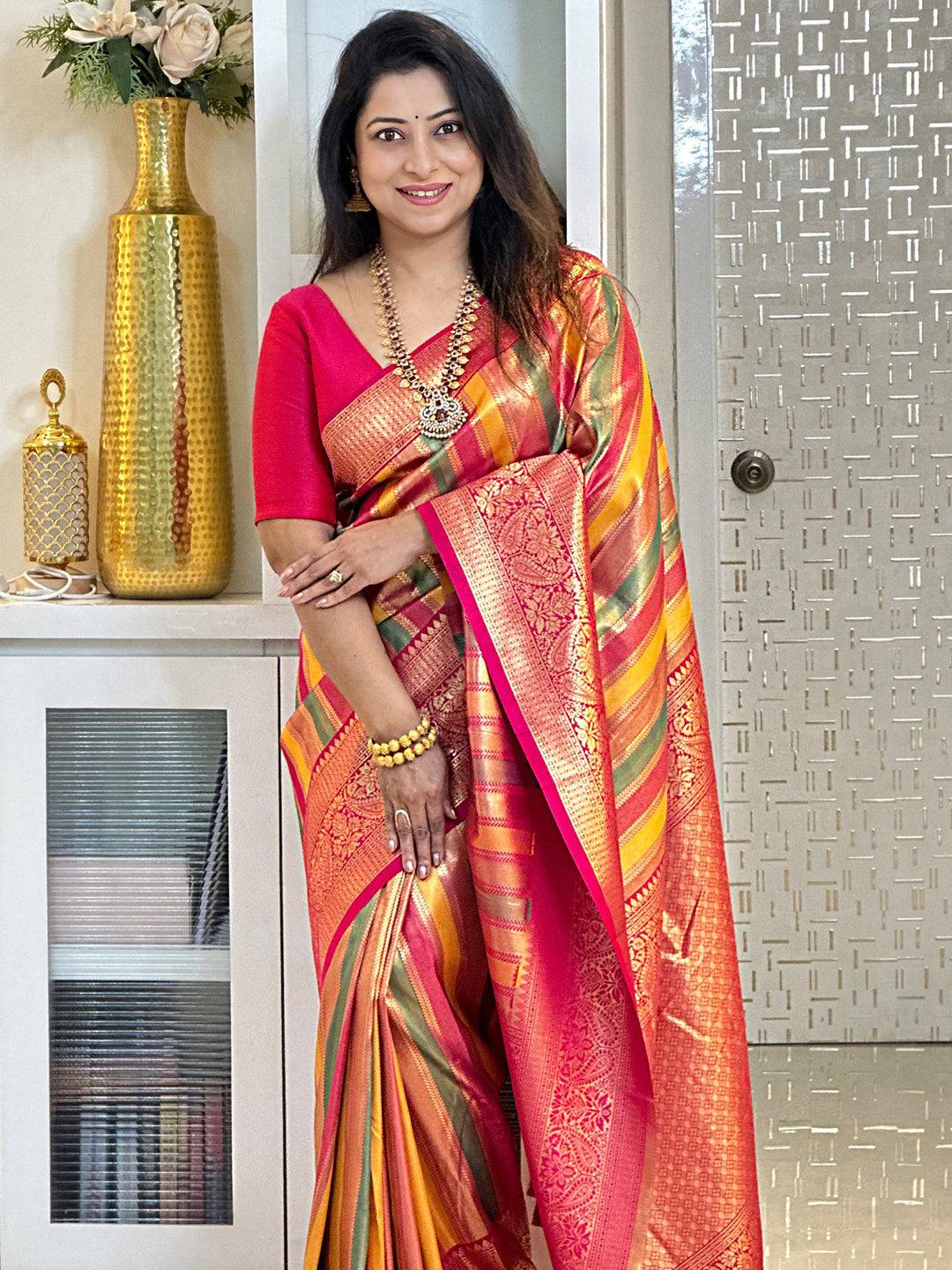 Golden Harmony Banarasi Silk Saree by My Store