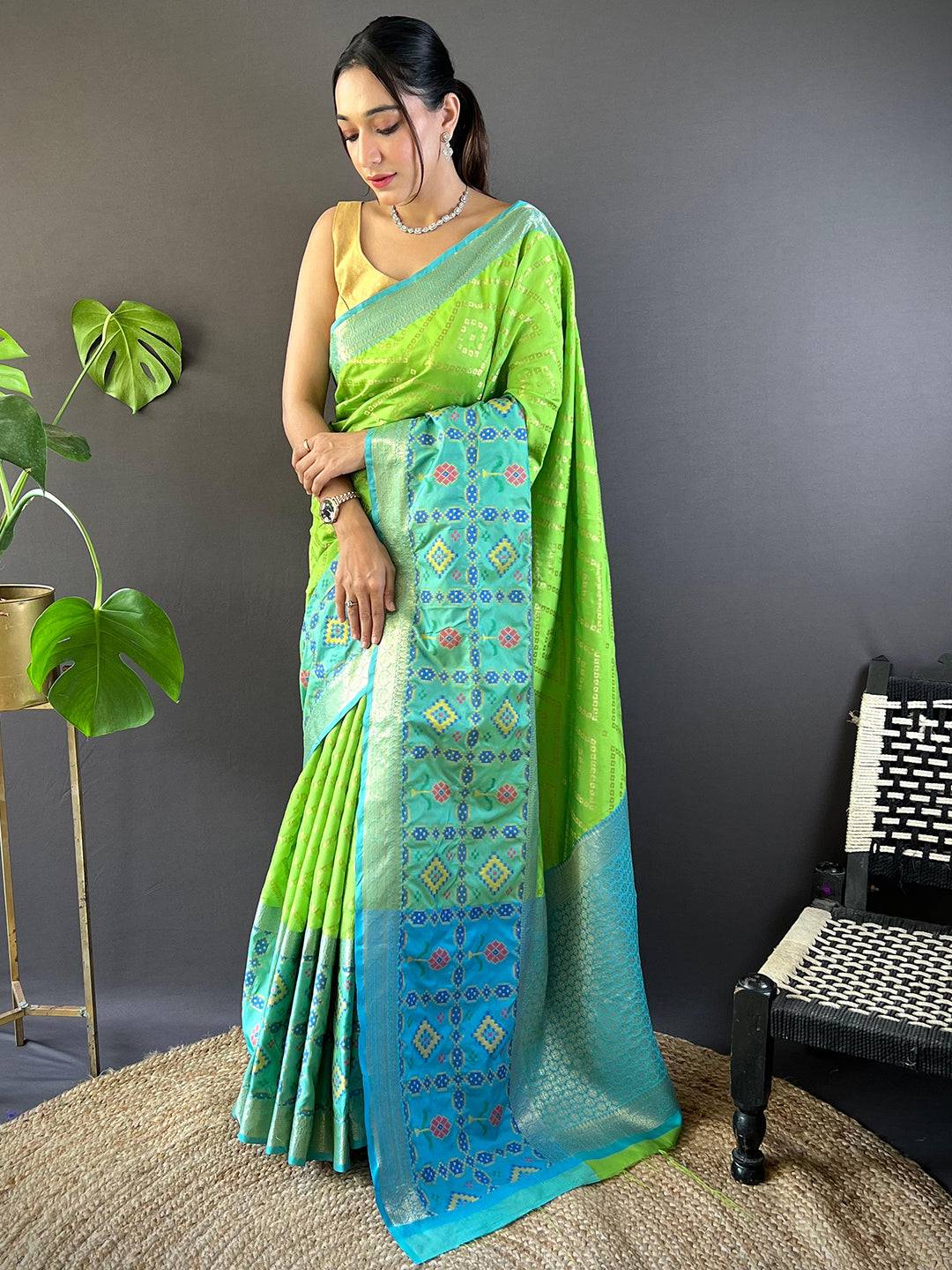 Perot Green Katan Silk Ikkat Saree by My Store