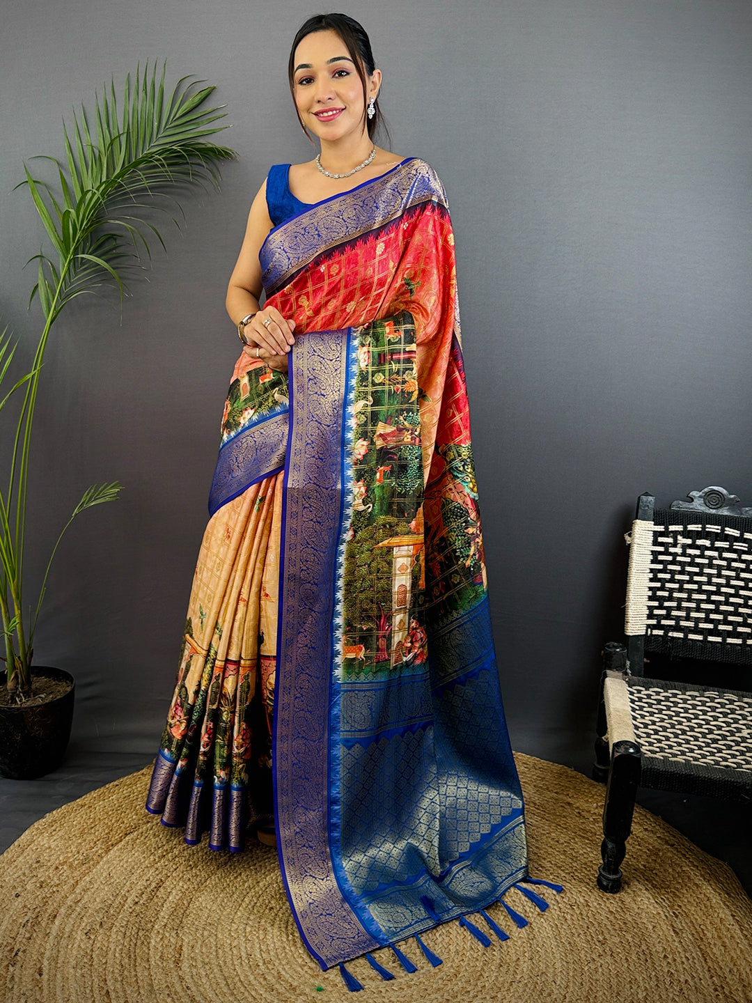 Radiant Banarasi Kalamkari Printed Saree by My Store